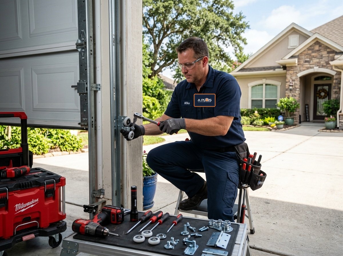 Certified technician performing garage door repair in Windsor ON