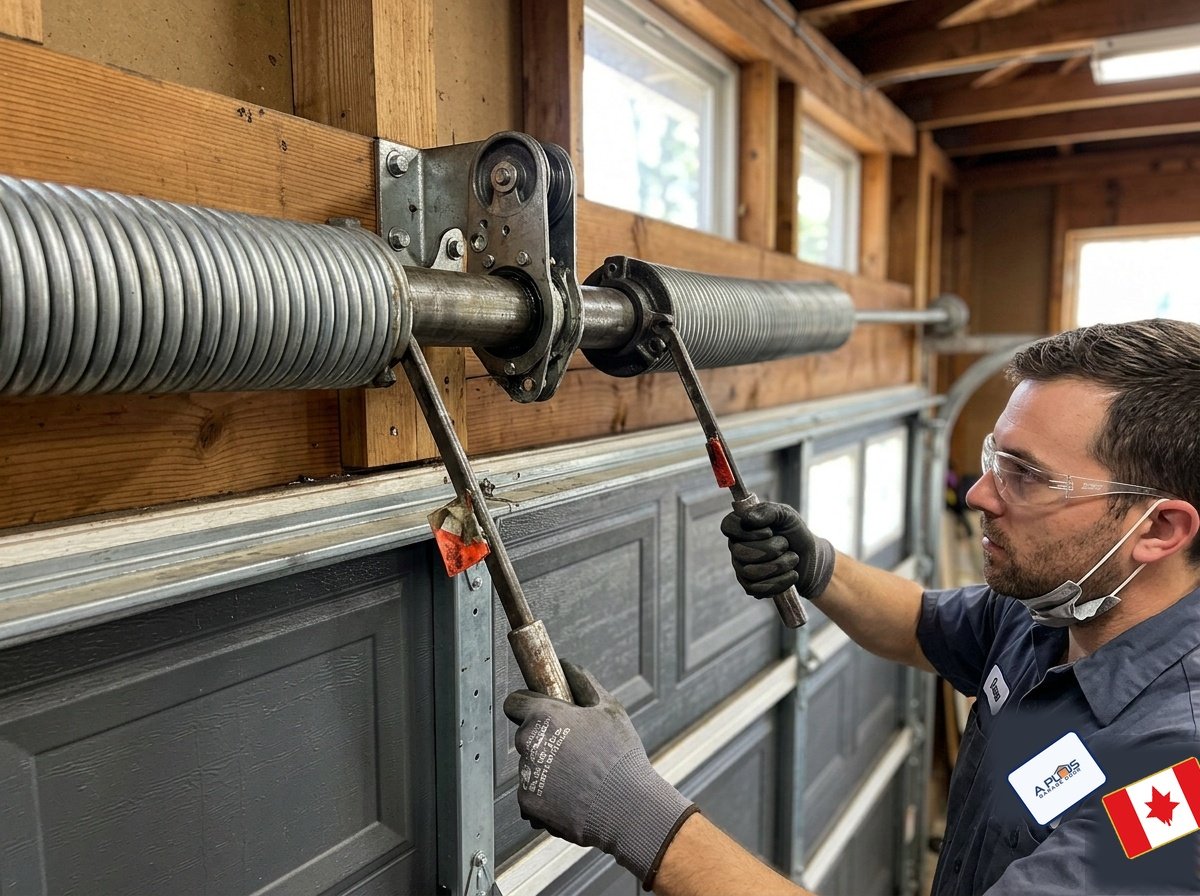 Certified technician performing spring repair & replacement in Windsor ON